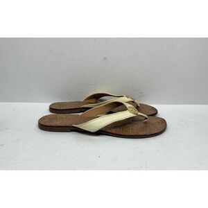 Tory Burch Thora Embossed Cream Leather Flip Flops Womens Size 7 M Sandals Shoes